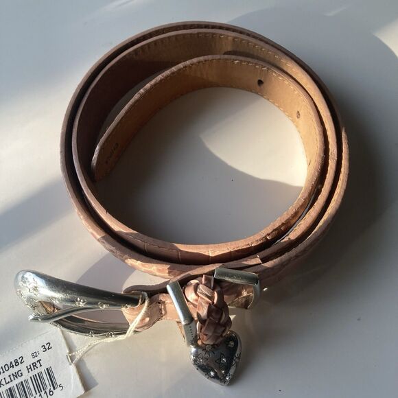 NEW Brighton Women’s Pink Croc Leather Belt ML 32 Sparkling Heart B10482 VTG - Picture 15 of 16